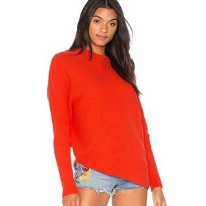 Free People Red Chunky Knit Asymmetrical Sweater